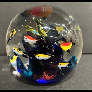 Vintage Murano Style 4" round Aquarium Paperweight